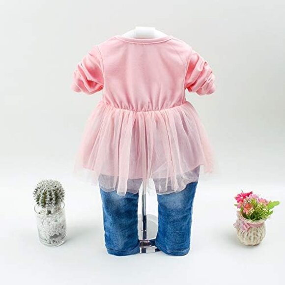 Little Girls Clothing Set 3pcs Long Sleeve T-Shirt Denim Jacket and Jeans - Picture 3 of 9